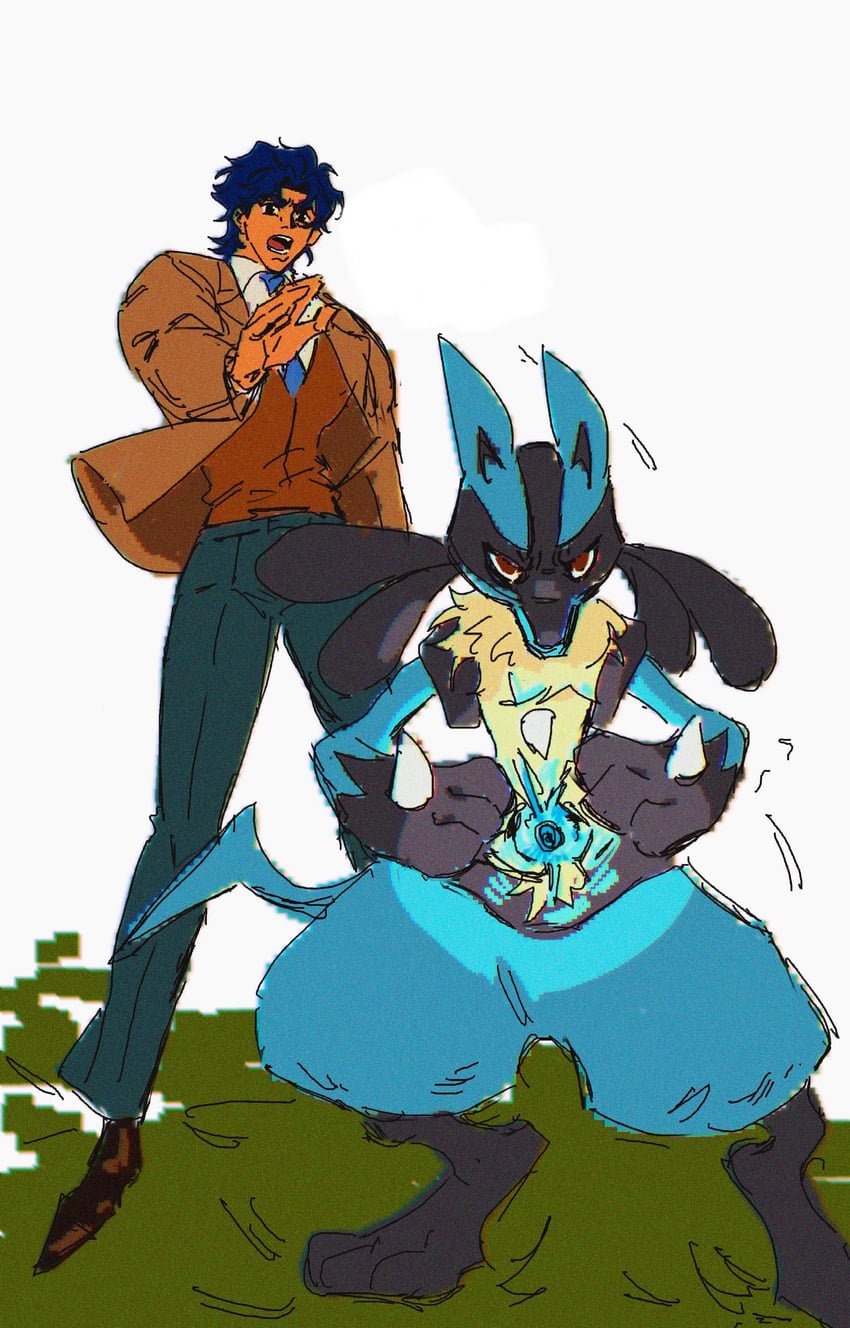 jonathan joestar and lucario (pokemon and 1 more) drawn by marchescapade