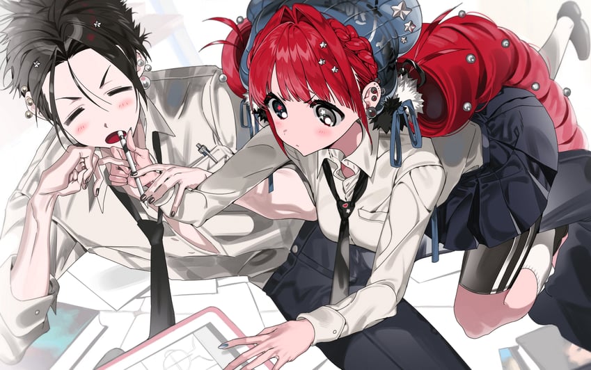 drill hair girl and punk boy (original) drawn by 2pineapplepizza