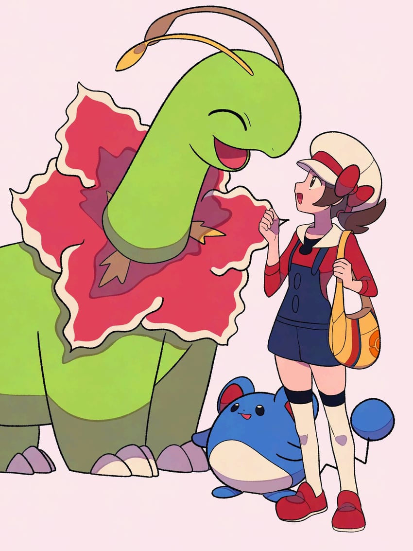 lyra, marill, and meganium (pokemon and 1 more) drawn by tyako_089