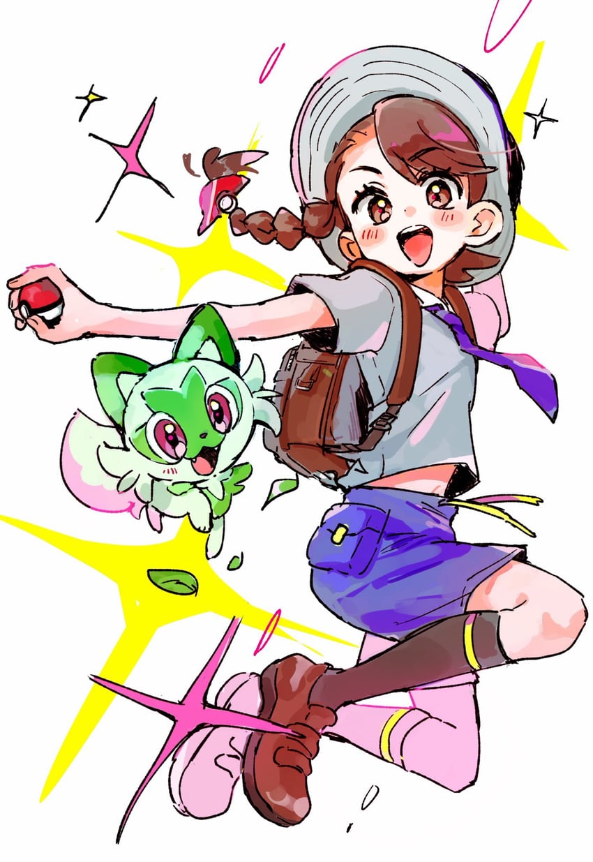 juliana and sprigatito (pokemon and 1 more) drawn by mokuha_(merigora)