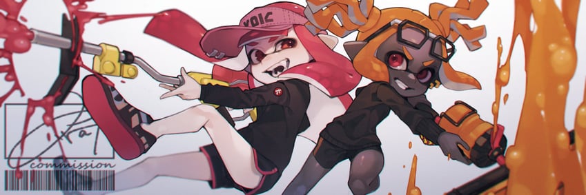 inkling player character and inkling girl (splatoon) drawn by prat_rat
