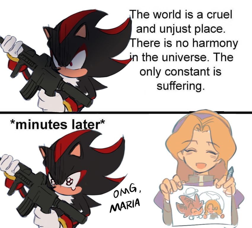 shadow the hedgehog and maria robotnik (sonic and 1 more) drawn by siralkali