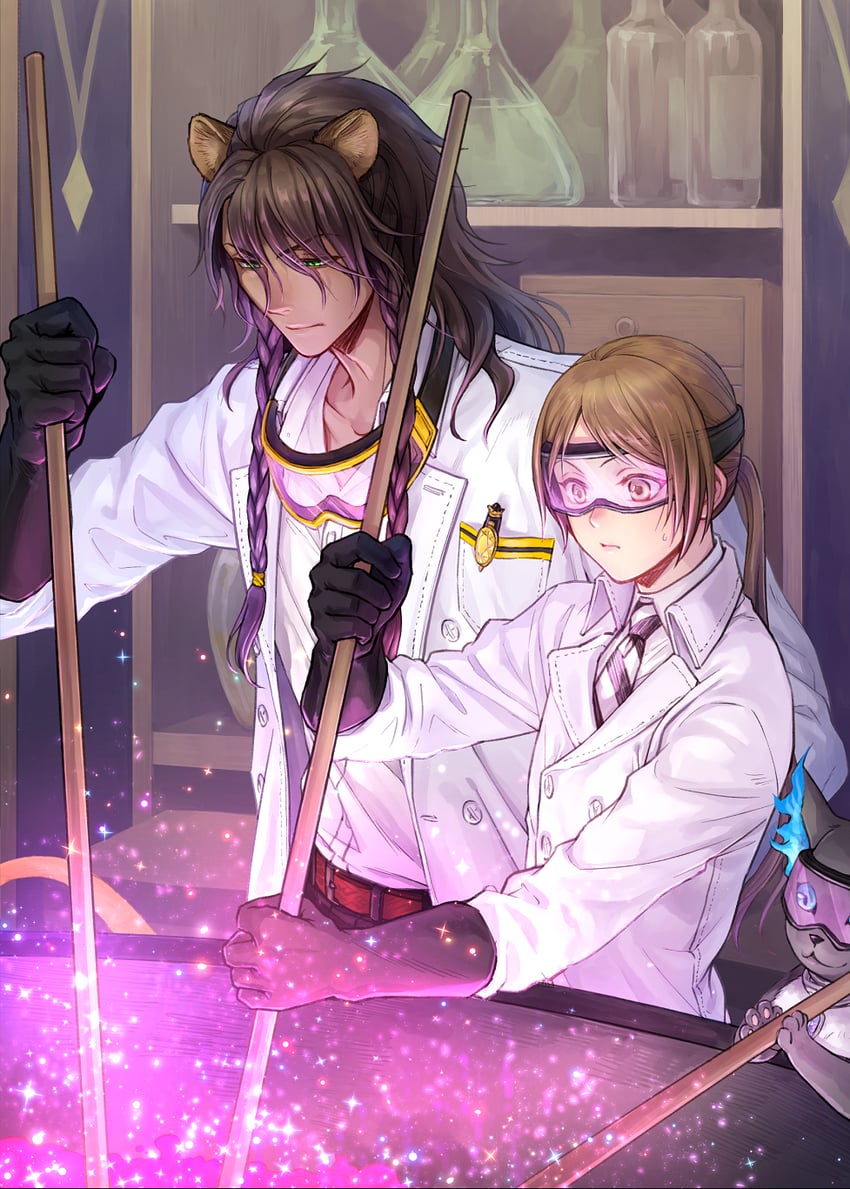 yuu, leona kingscholar, and grim (twisted wonderland) drawn by crowdance