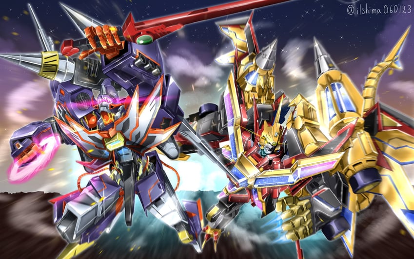 gridman, gridknight, gridman universe fighter, rogue kaiser gridman, and full powered gridknight (gridman universe and 2 more) drawn by shimashun