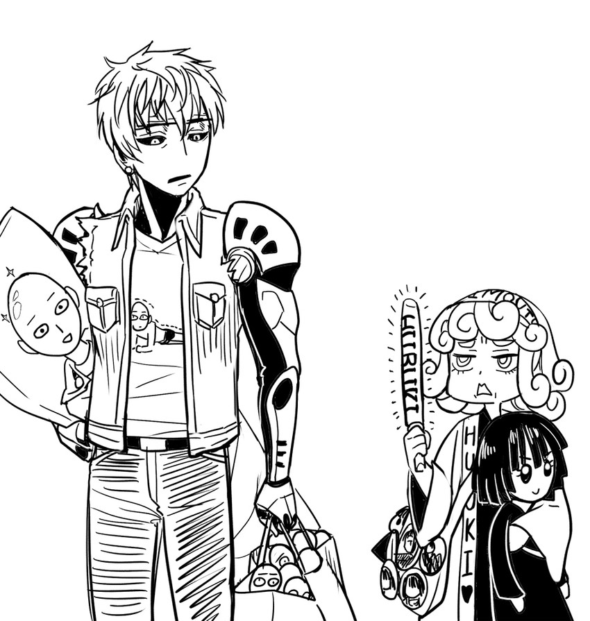 tatsumaki, fubuki, saitama, and genos (one-punch man) drawn by mytyl