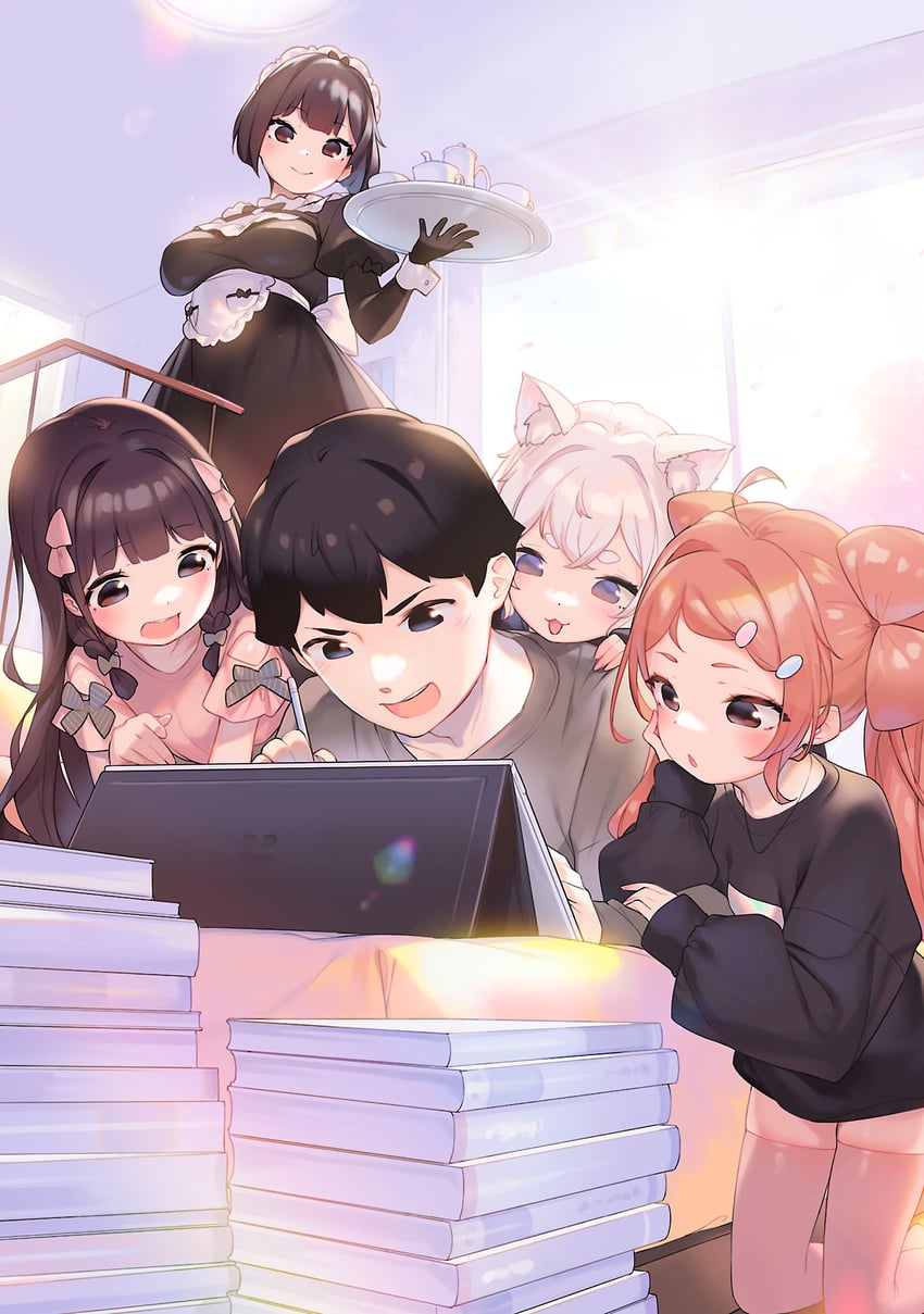 nijou touka, tanzawa chizuru, komori sana, sonohara maya, and tendou haru (kyou kara ore wa loli no himo!) drawn by henreader