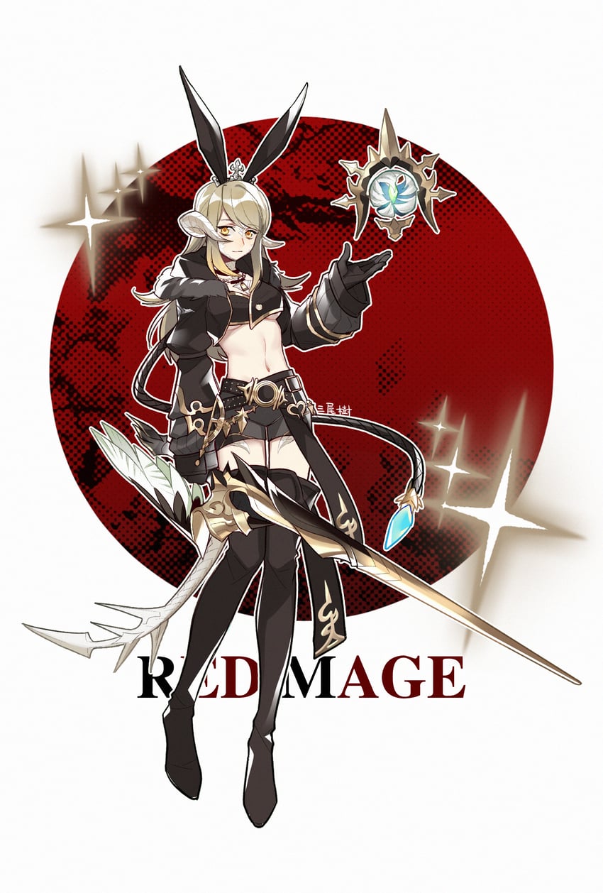 warrior of light and red mage (final fantasy and 1 more) drawn by mioky