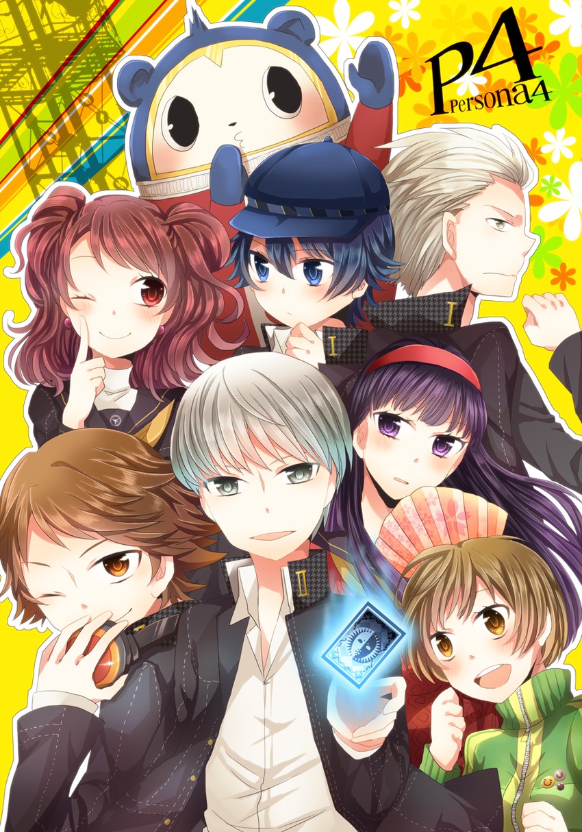 narukami yu, shirogane naoto, satonaka chie, kujikawa rise, amagi yukiko, and 3 more (persona and 1 more) drawn by amnos18