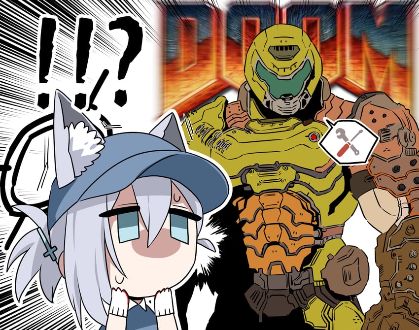 shiroko, shiroko terror, and doomguy (blue archive and 2 more) drawn by b.t._(boob_tong)