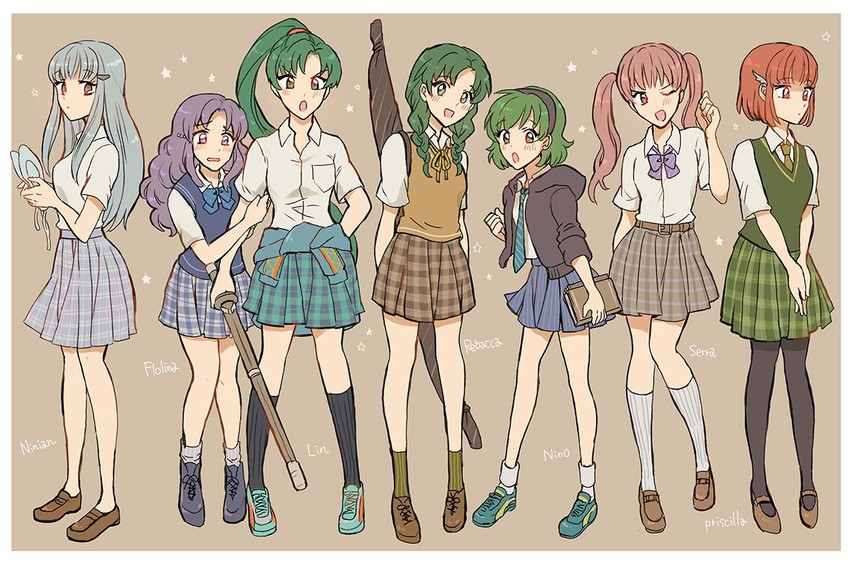 lyn, ninian, nino, florina, serra, and 2 more (fire emblem and 1 more) drawn by noshima