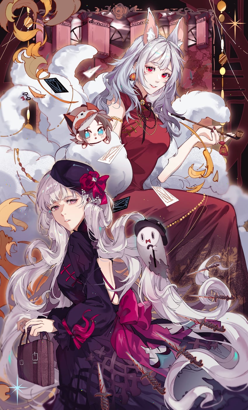 nina kosaka, reimu endou, and mysta rias (nijisanji and 1 more) drawn by icy_suluoluo