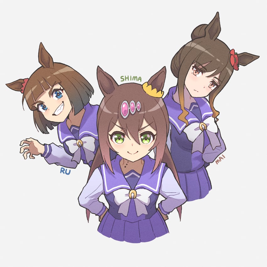 shima, mai, and ru (umamusume and 1 more) drawn by nenbutsu_0416