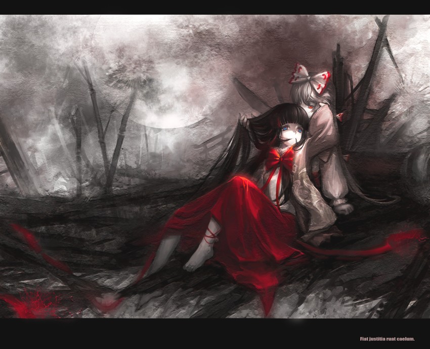 fujiwara no mokou and houraisan kaguya (touhou) drawn by s.advent