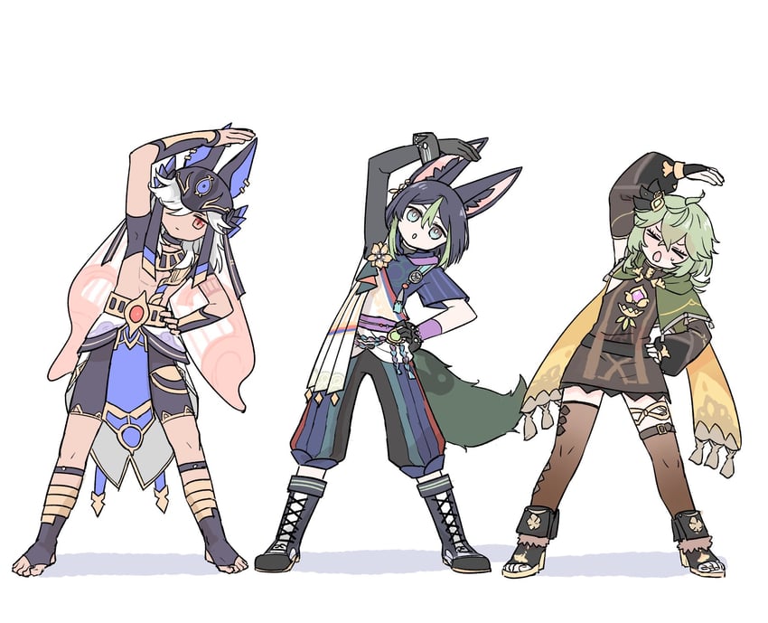 tighnari, cyno, and collei (genshin impact) drawn by himeko_(nico6v6pachi)
