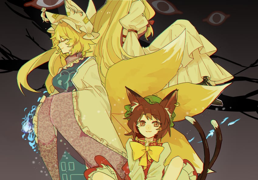 yakumo yukari, yakumo ran, and chen (touhou) drawn by xuetiaobugouzhang