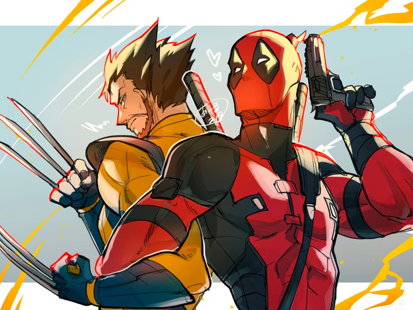 wolverine and deadpool (marvel and 4 more) drawn by momoi_housuke