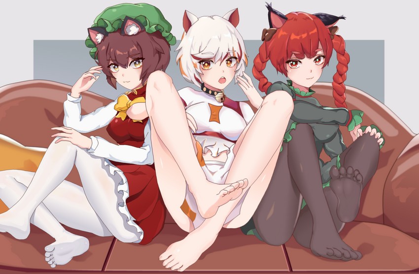 kaenbyou rin, chen, and goutokuji mike (touhou) drawn by callmaichi