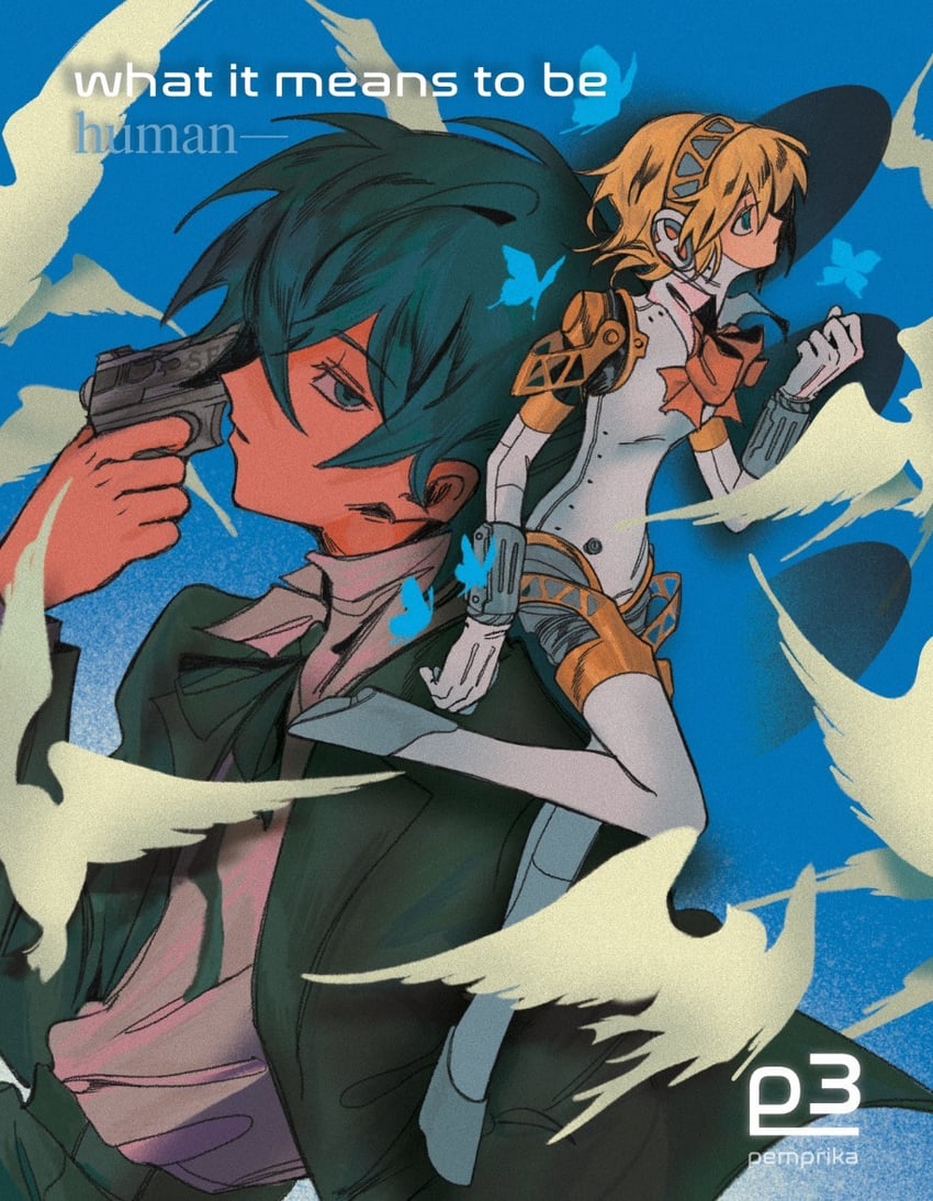 yuuki makoto and aigis (persona and 1 more) drawn by pemprika