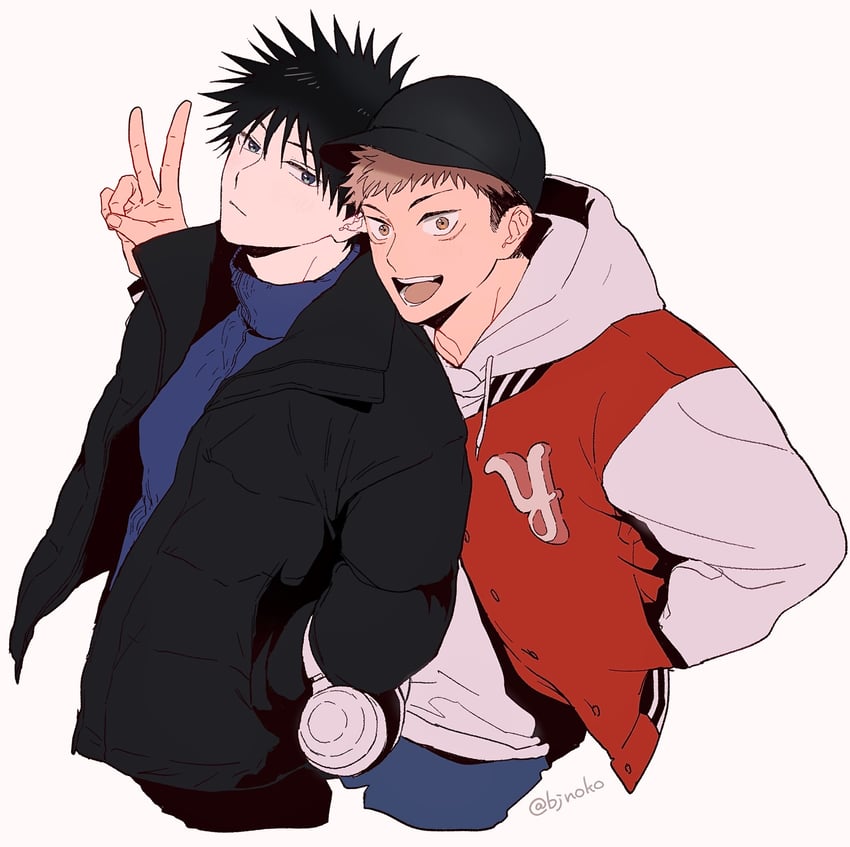 itadori yuuji and fushiguro megumi (jujutsu kaisen) drawn by bjnoko