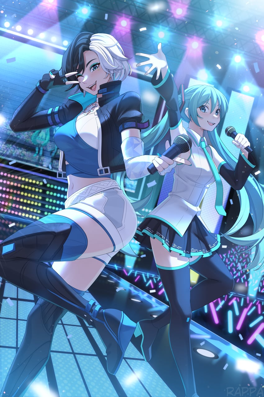 hatsune miku and luna snow (vocaloid and 2 more) drawn by rappa_(sirrappa)