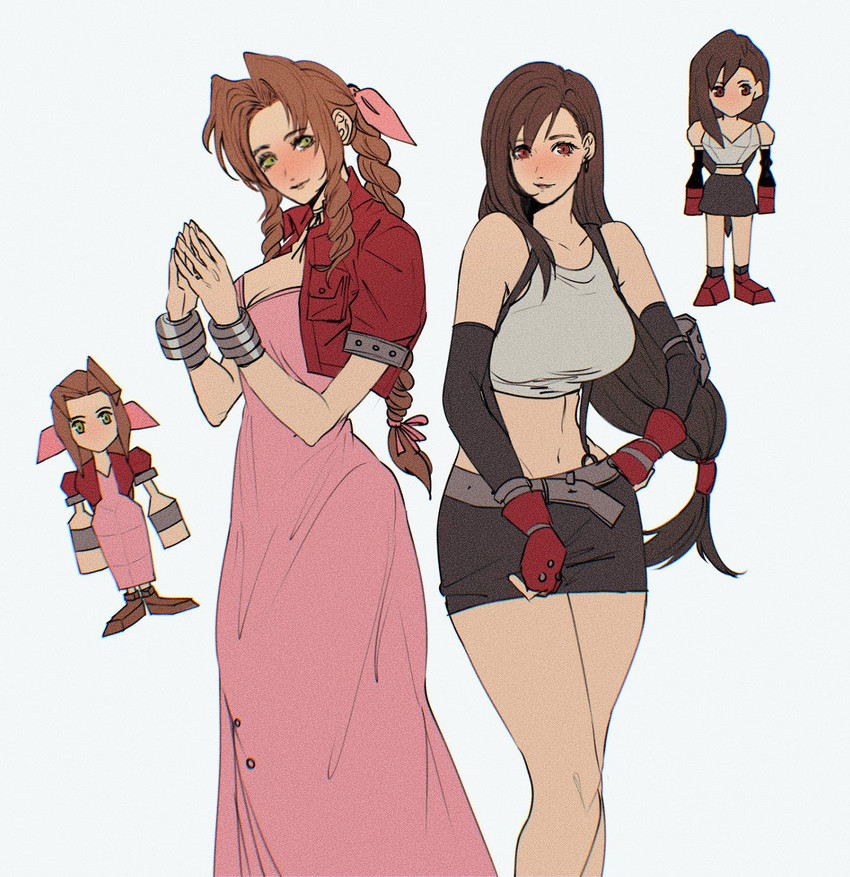 tifa lockhart and aerith gainsborough (final fantasy and 2 more) drawn by sera_(serappi)