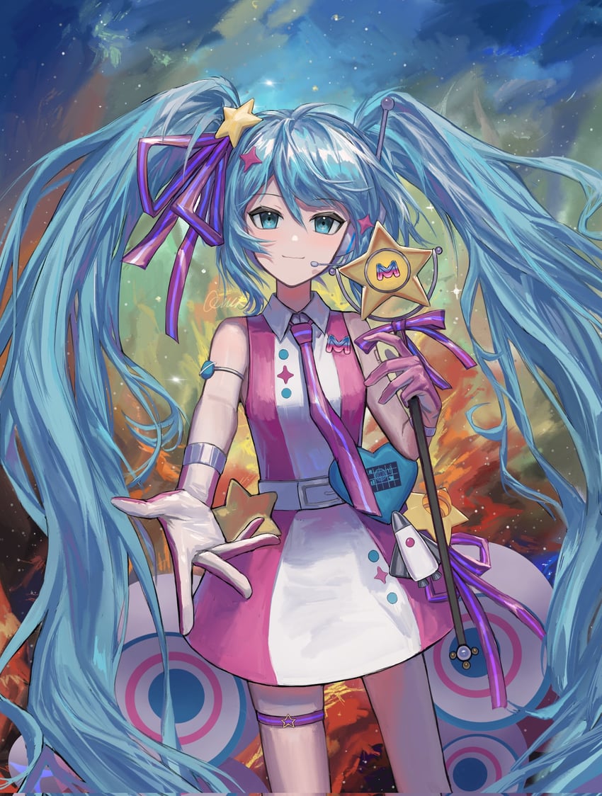 hatsune miku and magical mirai miku (vocaloid and 1 more) drawn by qiu-k_(qiukkon)