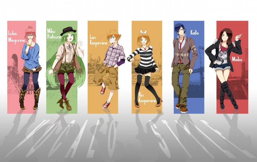 hatsune miku, kagamine rin, kagamine len, megurine luka, kaito, and 1 more (vocaloid) drawn by retsuna