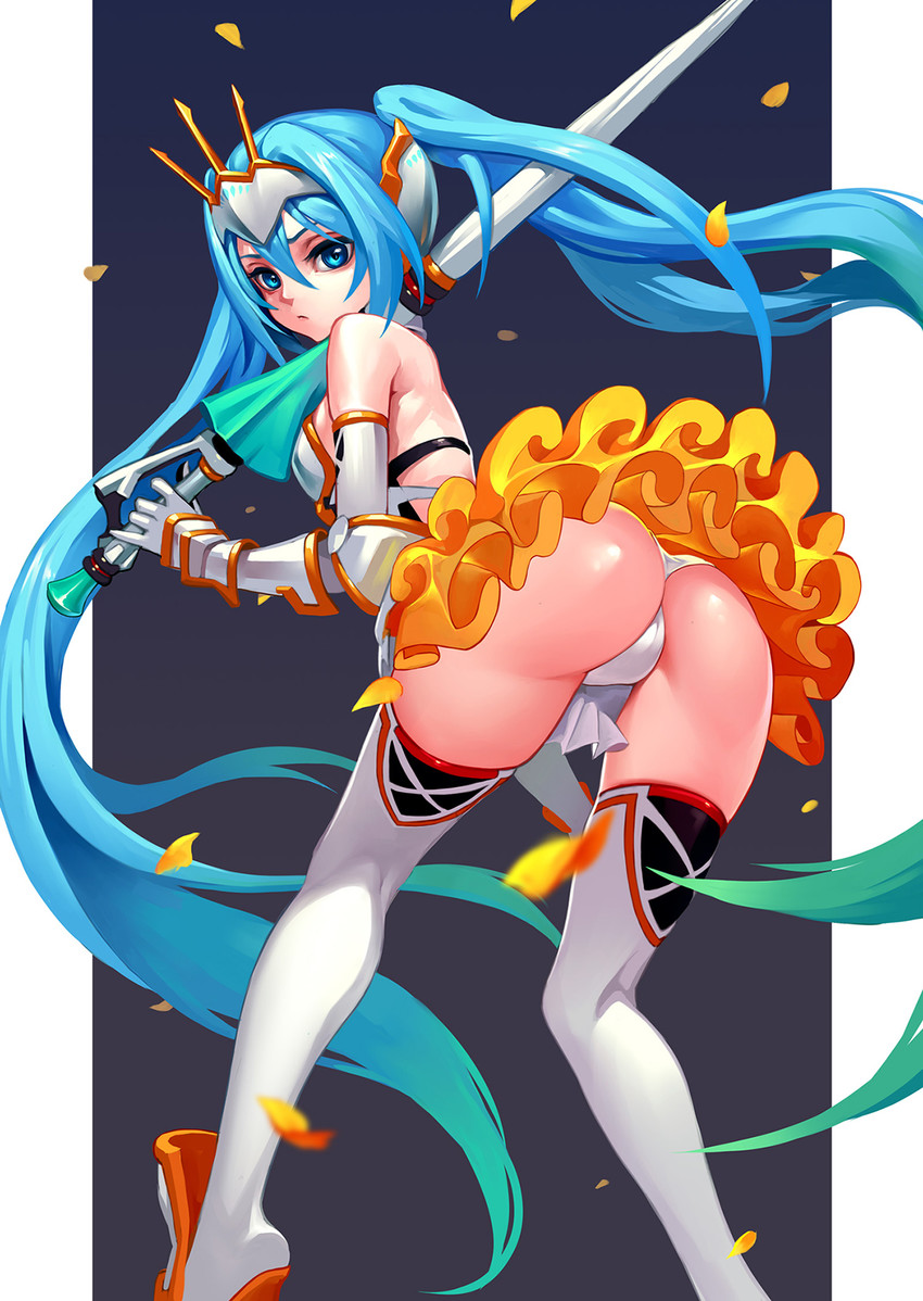 hatsune miku and racing miku (vocaloid and 1 more) drawn by fkey
