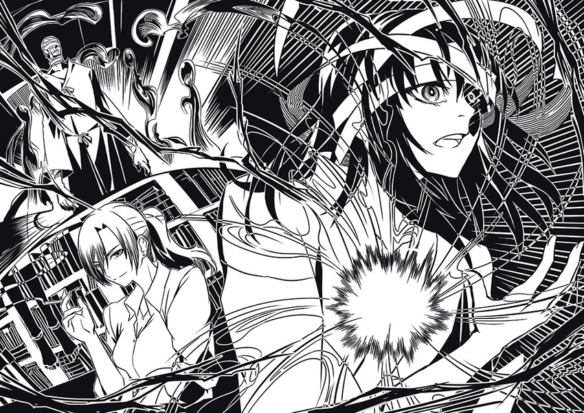 ryougi shiki, aozaki touko, and kokutou mikiya (kara no kyoukai) drawn by todee