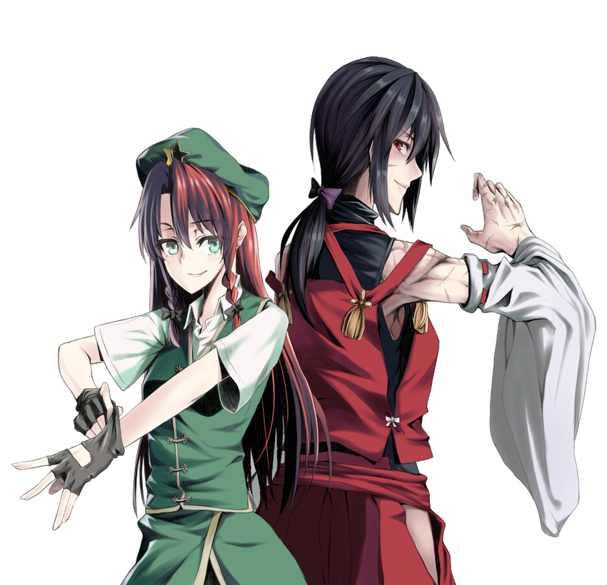 hong meiling and sendai hakurei no miko (original and 2 more) drawn by rion_(glayjirobass)
