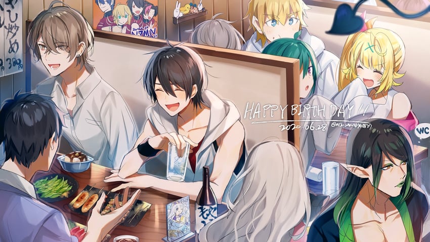 hoshikawa sara, sebastian piyodore, uzuki kou, ryuushen, debidebi debiru, and 13 more (nijisanji and 1 more) drawn by ninahachi