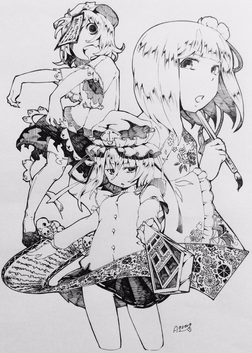 shiki eiki, miyako yoshika, and hieda no akyuu (touhou) drawn by aozora_taf