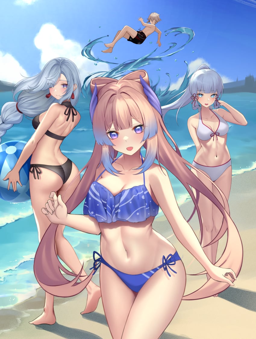 kamisato ayaka, shenhe, sangonomiya kokomi, and kaedehara kazuha (genshin impact) drawn by l4st_resort