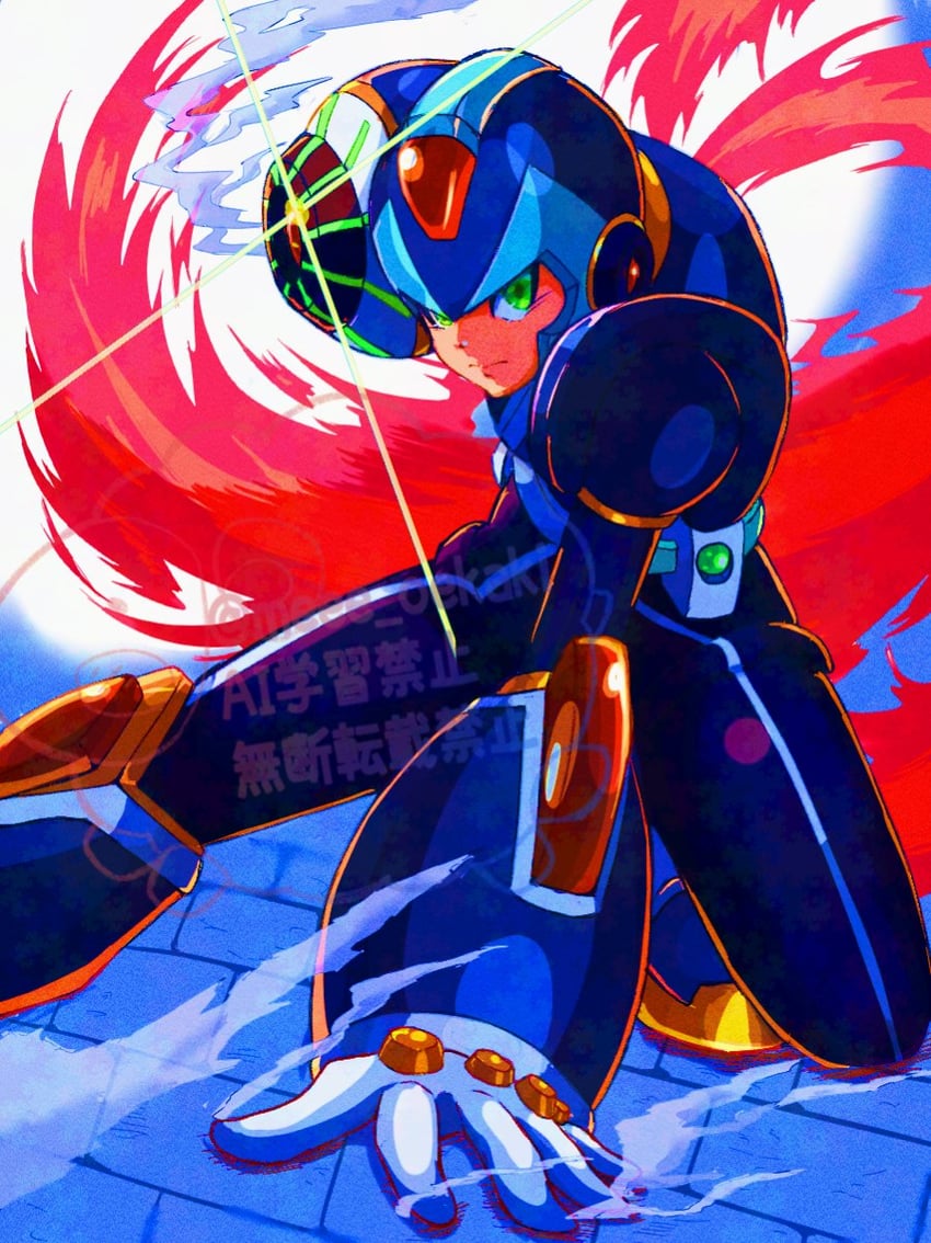 x and new armor x (mega man and 2 more) drawn by mee_(meee_oekaki)