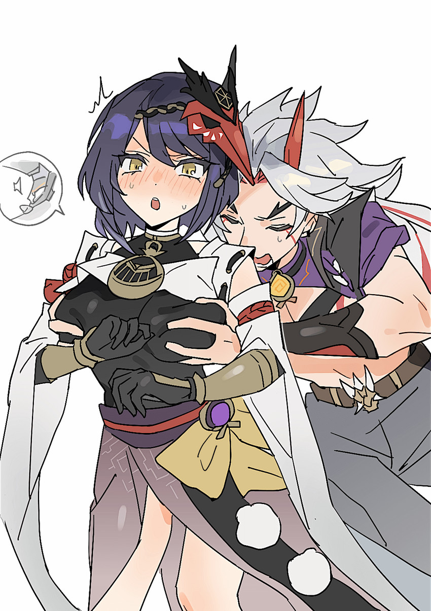 kujou sara and arataki itto (genshin impact) drawn by mimlmi