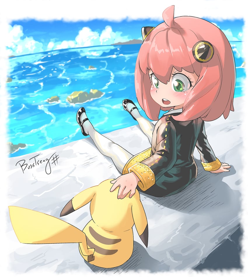 pikachu and anya (pokemon and 1 more) drawn by bosstseng
