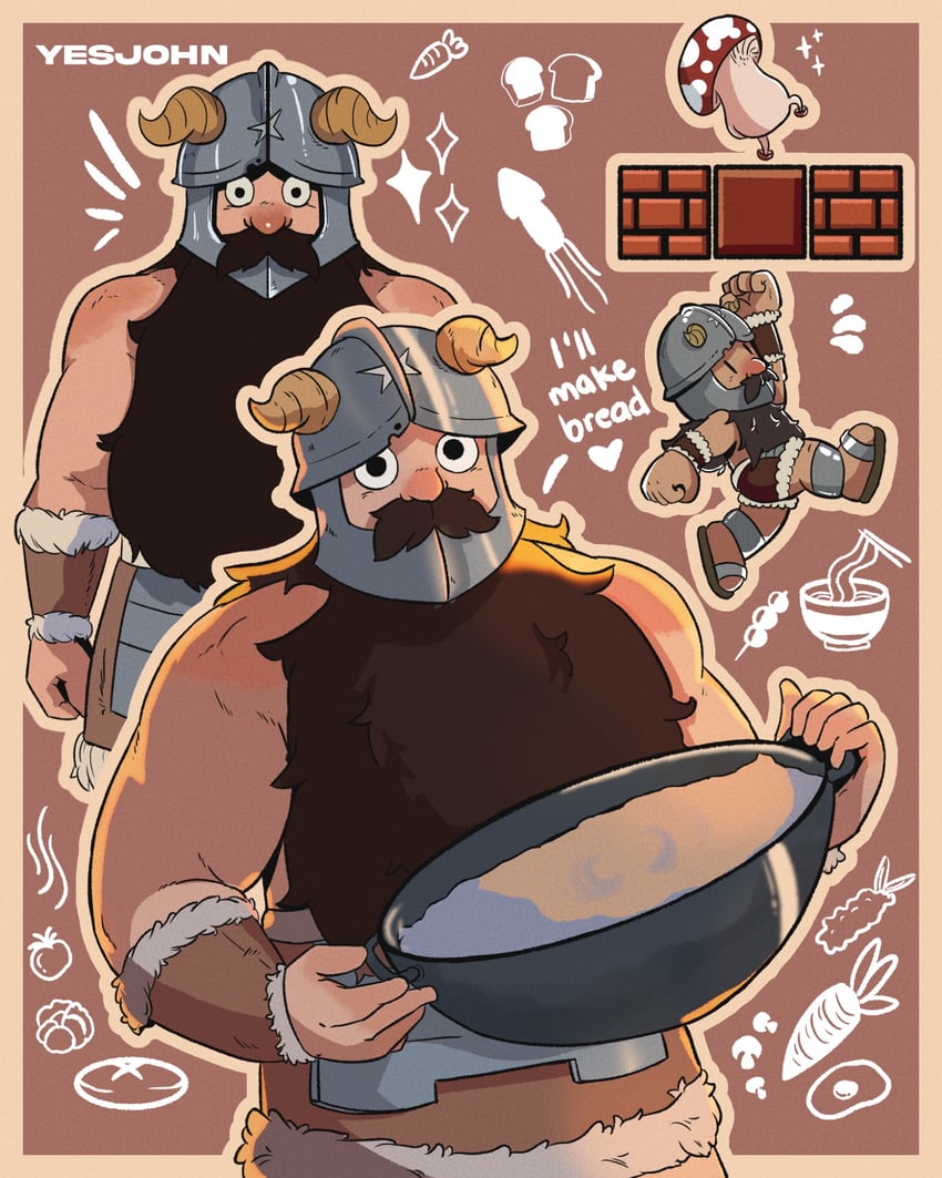 senshi and walking mushroom (mario and 1 more) drawn by yesjohn