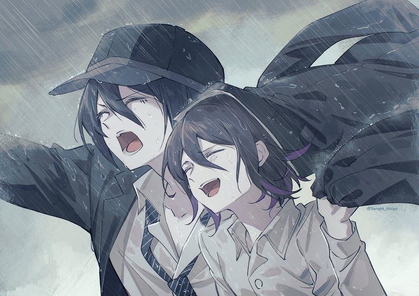 oma kokichi and saihara shuichi (danganronpa and 1 more) drawn by ewa_(seraphhuiyu)