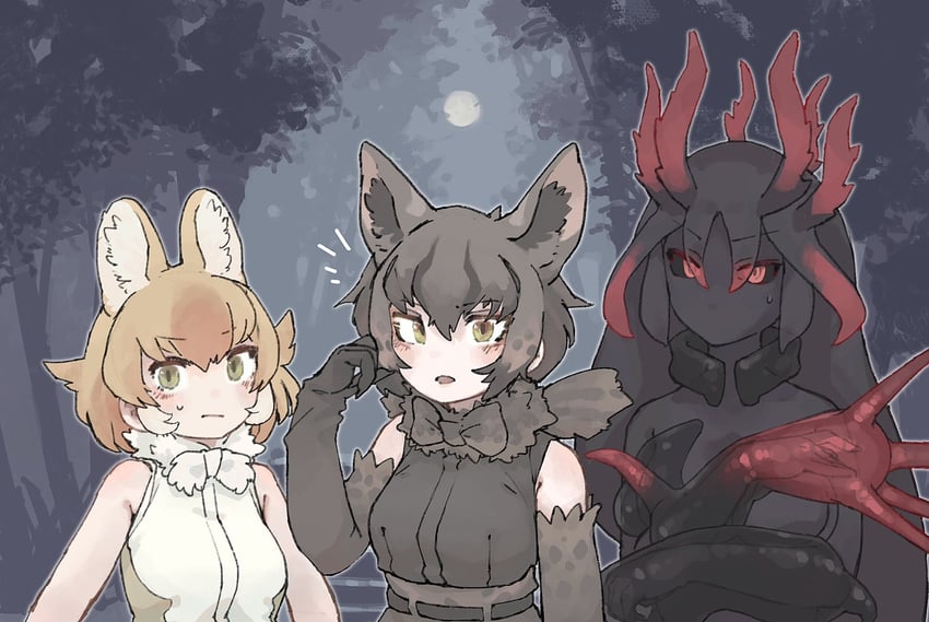 dhole, black serval, and cellien queen (kemono friends and 1 more) drawn by toki_reatle