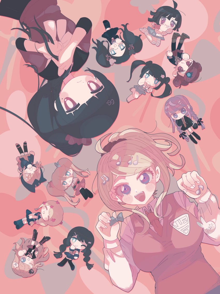 nanami chiaki, akamatsu kaede, kirigiri kyoko, enoshima junko, harukawa maki, and 7 more (danganronpa and 3 more) drawn by kara_aren