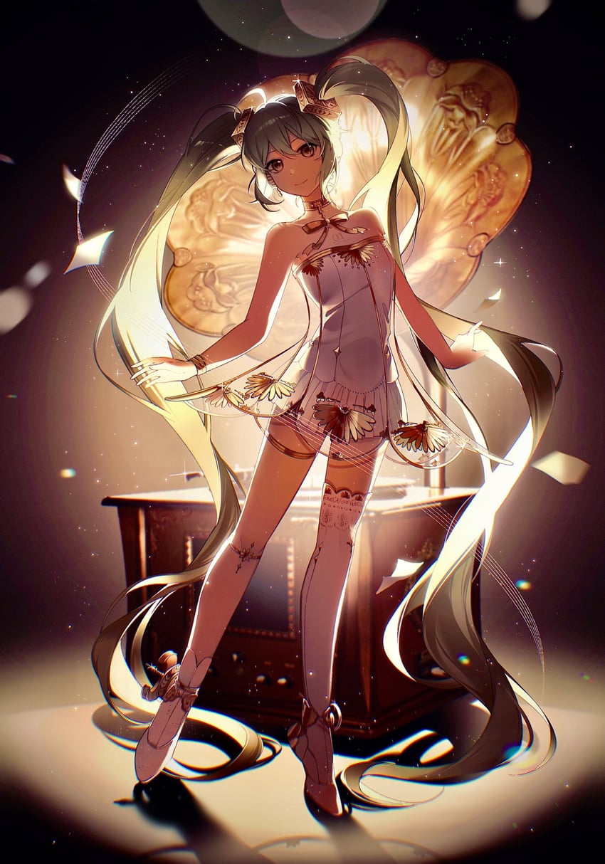 hatsune miku and gramophone miku (vocaloid and 1 more) drawn by kanvien