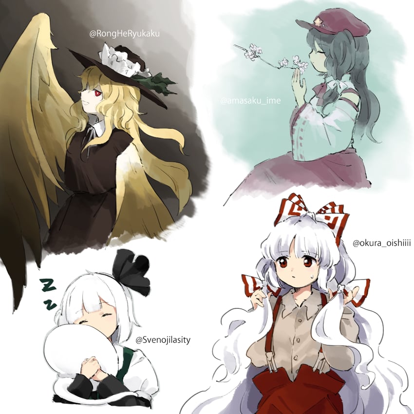 konpaku youmu, fujiwara no mokou, jacket girl, and label girl (touhou) drawn by kaigen_1025