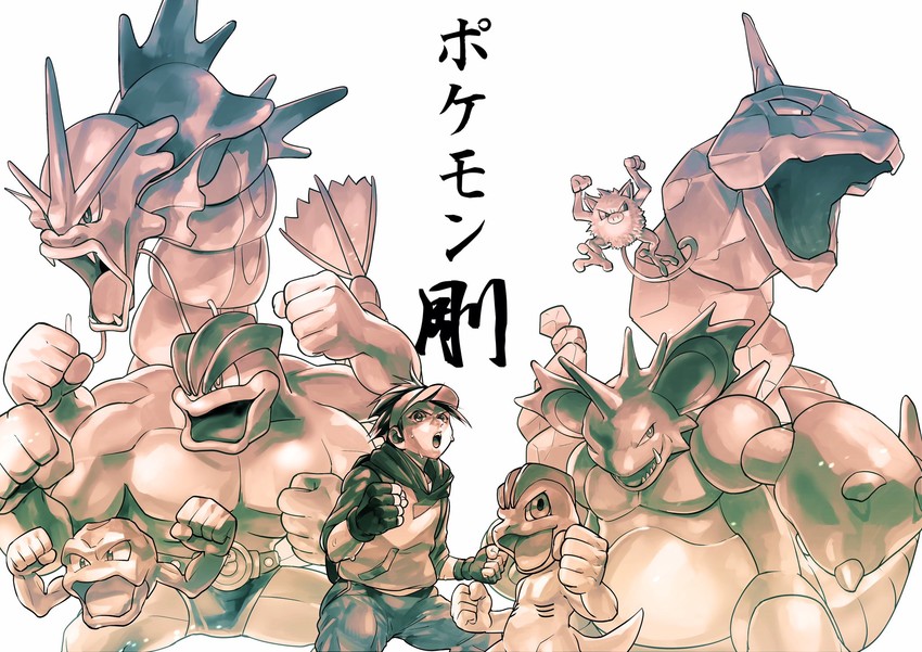 gyarados, machamp, nidoking, onix, geodude, and 3 more (pokemon and 1 more) drawn by yuta_(yutatatatata)