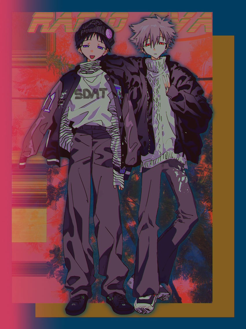 ikari shinji and nagisa kaworu (neon genesis evangelion) drawn by fishcoooo