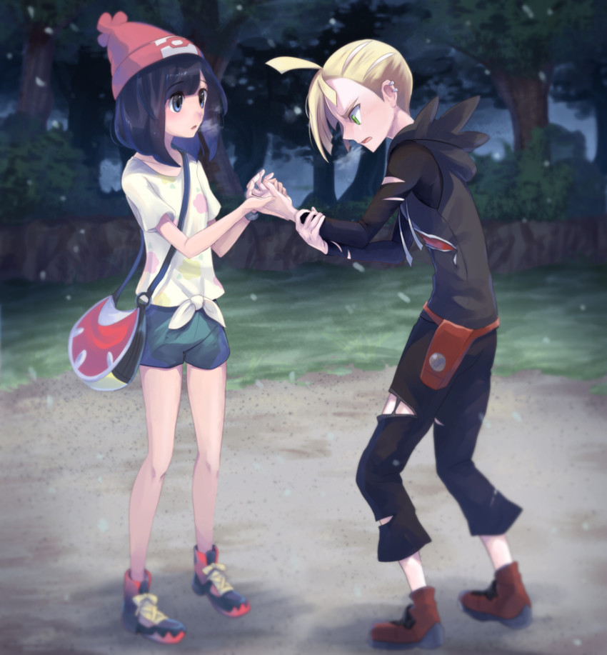 selene and gladion (pokemon and 1 more) drawn by karo_karo