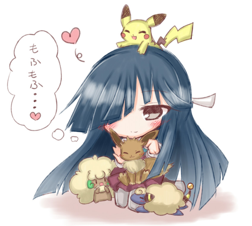 pikachu, eevee, hayashimo, whimsicott, and mareep (kantai collection and 1 more) drawn by komakoma_(magicaltale)