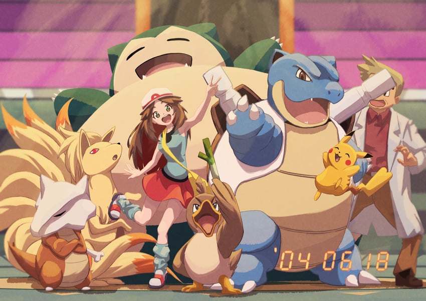 pikachu, leaf, snorlax, blastoise, ninetales, and 3 more (pokemon and 1 more) drawn by keeno-ringo46