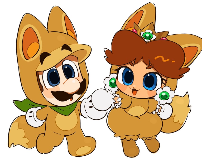 luigi, princess daisy, and kitsune luigi (mario and 1 more) drawn by mimimi_(mimimim9999)