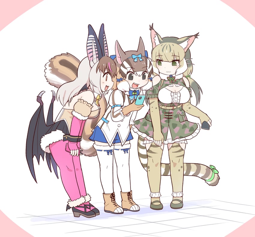 brown long-eared bat, siberian chipmunk, and jungle cat (kemono friends and 1 more) drawn by 0x0082