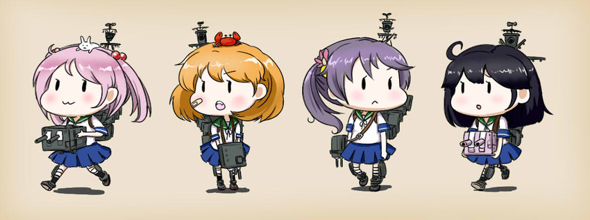 ushio, akebono, sazanami, fairy, and oboro (kantai collection) drawn by pon_(0737)